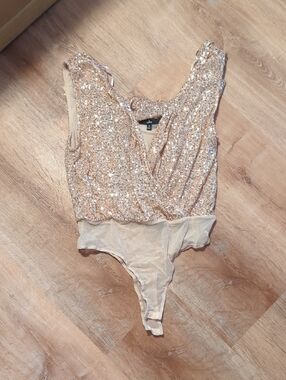 Lulu's Rose Gold Sequin Bandeau Bodysuit